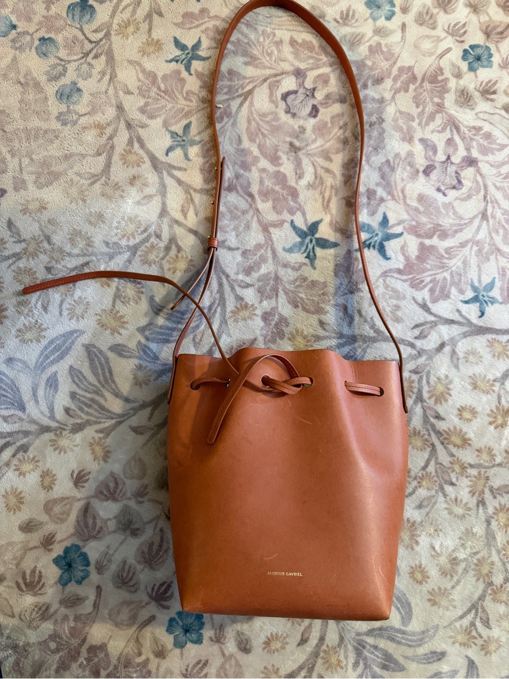 Mansur Gavriel Tan Leather Drawstring Crossbody Bag